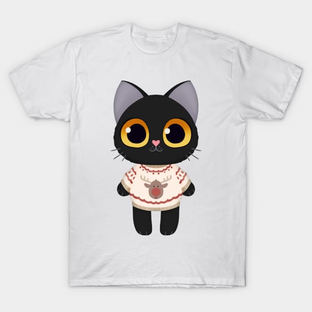 Holiday Black Kitten T-Shirt by Twkirky